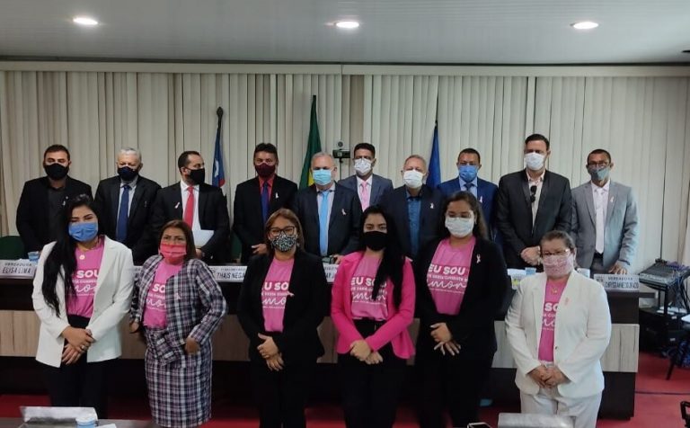 Em campanha contra câncer de mama, vereadoras se vestem de rosa