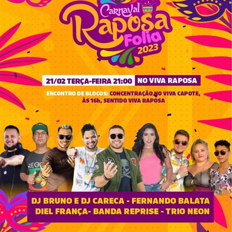 Carnaval da Raposa terá 11 cantores locais, 28 blocos, atrações regionais e festa para crianças